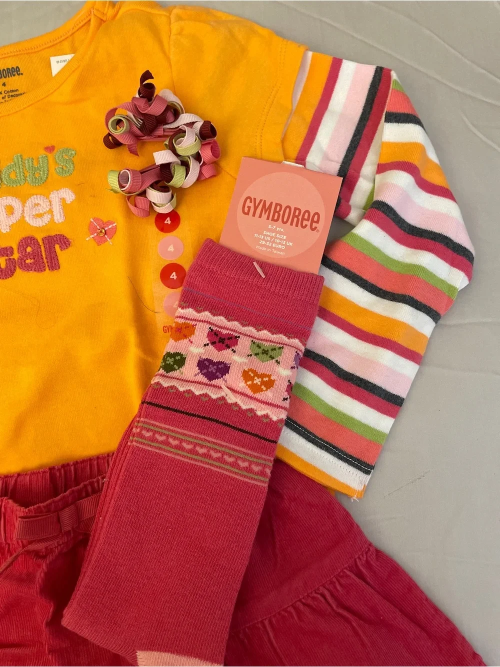 NWT 4pcs Gymboree Girls' Yellow 'Daddy's Super Star' Top Pink Skirt Knee Sock